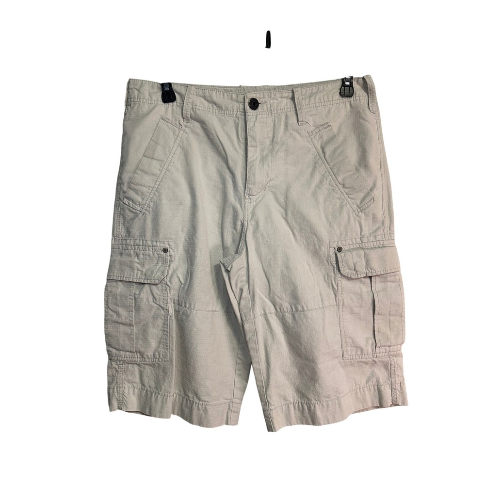 Express Mens Cargo Shorts Size 32 Khaki Stone Cotton Ripstop Multi Pocket Casual